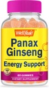 Welljah Panax Ginseng Gummies - 96mg Panax Ginseng šaknų ekstraktas vienam serviniam - Non- GMO, Natural Schiors, Vegan, Gluten- Free, Nut- Free - 60 Count