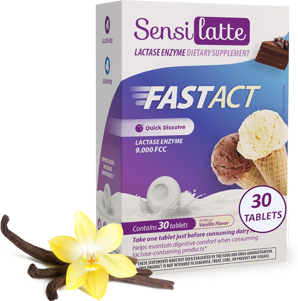 Lactase Enzyme 30 Tablets Vanilla - 9.000 FCC - Sensilatte – Dissoluzione rapida – Aiuta con il comfort digestivo – Prati Donaduzzi