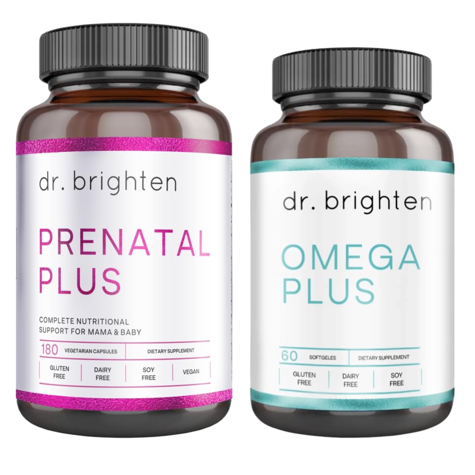 Dr. Brighten Prenatal Plus and Omega Plus Bundle for Pregnant or Nursing Mothers, Non-GMO, No Gluten, No Soy