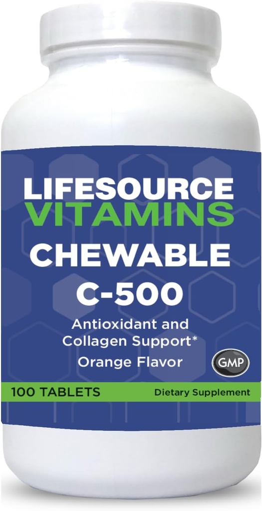 LifeSours Vitamin C 500 mg - 100 Tewable Tablet - Amazing Orange Flavor - sweetened w / Stevia