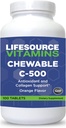 LifeSource Vitamíny Vitamín C 500 mg - 100 žuvacie tablety - úžasná pomarančová chuť - Sladené w/Stevia