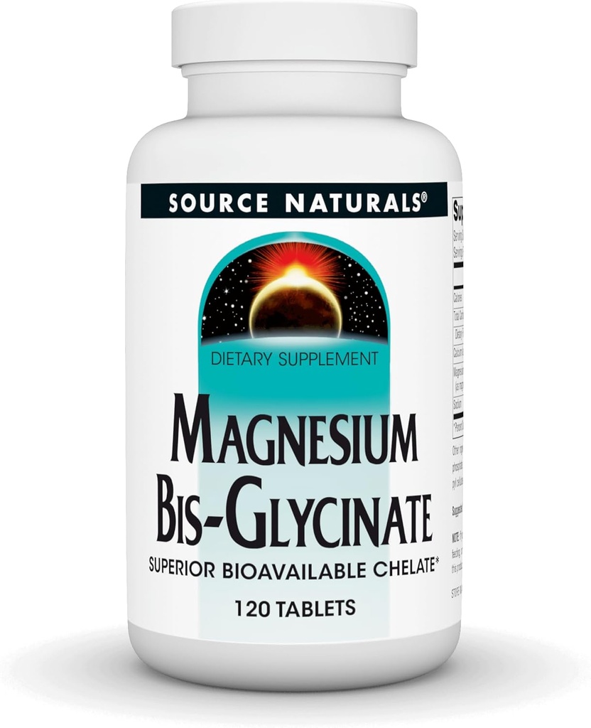 المصدر Naturals Magnesium Bis-Glycinate, Superior Bioavailable Chelate*, Chelated for Increased Absorption, 200 mg per Serving - 120 Tablets