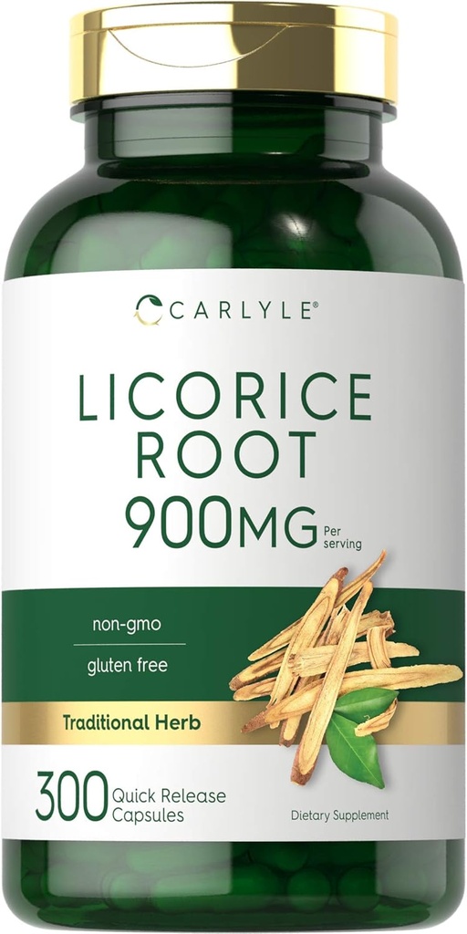 קרלייל Licorice Root כמוסות 900mg | 300 Count | Root Extract Supplement
