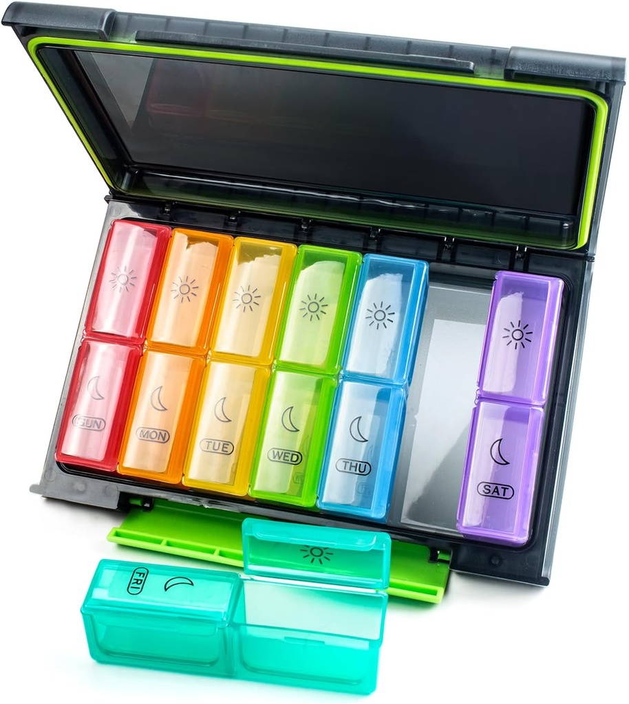 İnformasiya Pill Organizer 2 Times bir gün, Moisture-Proof 7 Day Pill Case, Vitaminlər, Ekspertlər və səhifələri saxlamaq üçün İctimai Pill Box Portable