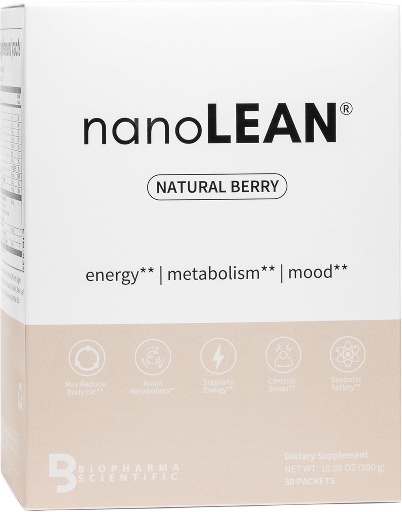 Biopharma Científica Nano Lean Natural Gestió de pess i energia de salut, Bebette Natural Berry Flavor 93 30 Servings Streting, va incrementar el Metabolisme, Ashwandha, Te verd