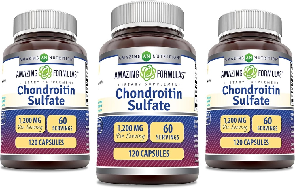 Amazing Formulas Chondroitin Sulfate 1200 mg Per Serving Supplement | Capsules | Non-GMO | Gluten Free | Made in USA (120 Count, 3 Pack)