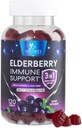 Elderberry Gummies - 3X Strength Black Elderberry Immune Support Gummy with Vitamin C, D3 and Zinc for Kids & Adults, Immune Health Support Supplement Gummy, Black Elder Berry Vitamins - 120 Gummies