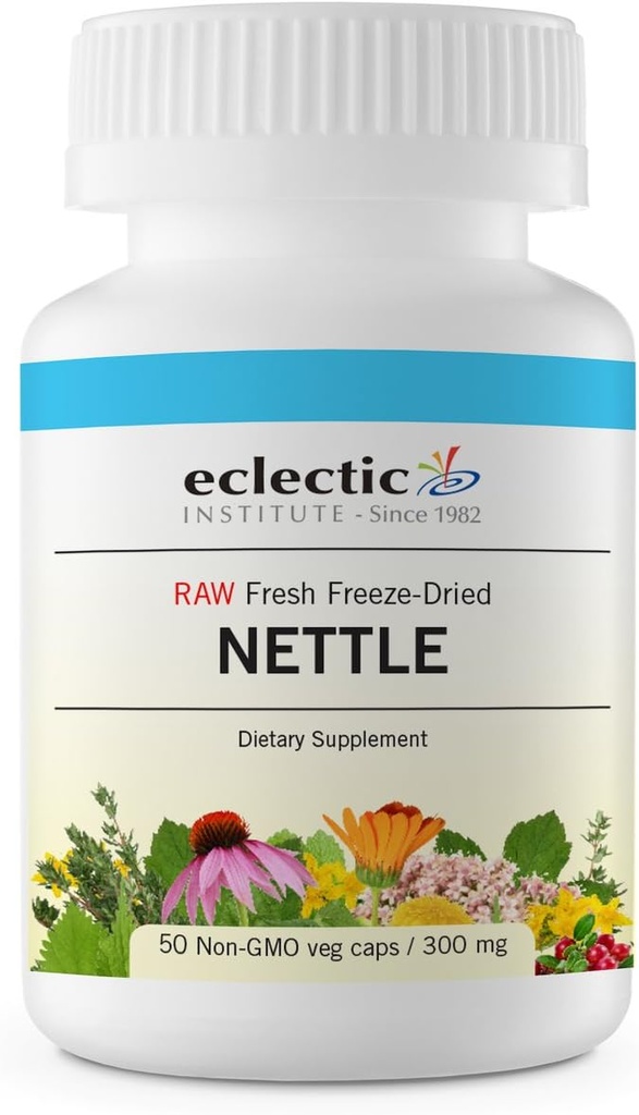 Eclectic Herb Raw Freeze-Dried Ne-GMO Ne-GMO Nattle Leaf - - ; Veselīgs Sinus Support, Histamīna Response & Respiratorā labsajūta - - 50 Veg Caps (300 mg) - US Grown, Vegan