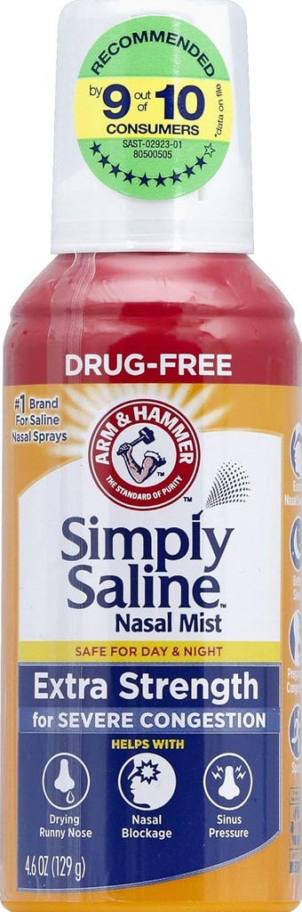 Simply Saline Adult Nasal Mist, Allergi & Sinus Relief, Extra styrke, 4.6 Fl Oz,Multi Farge