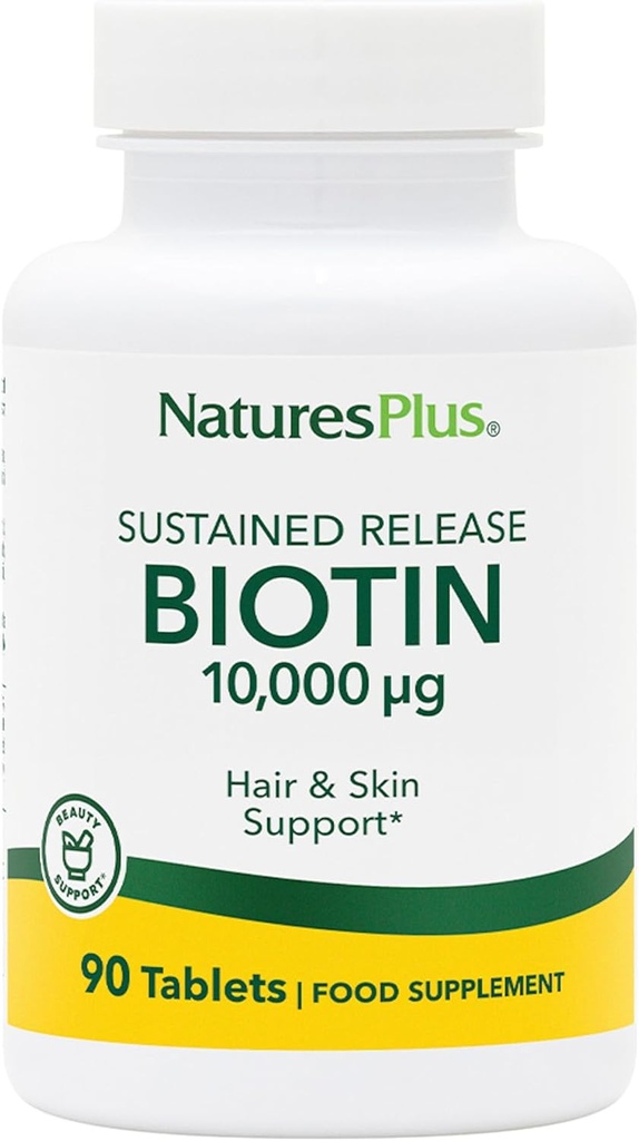 NaturesPlus Biotin, Trwałe uwolnienie - 90 Tabletów - Wegetarianin, Gluten Free - 90 Służb