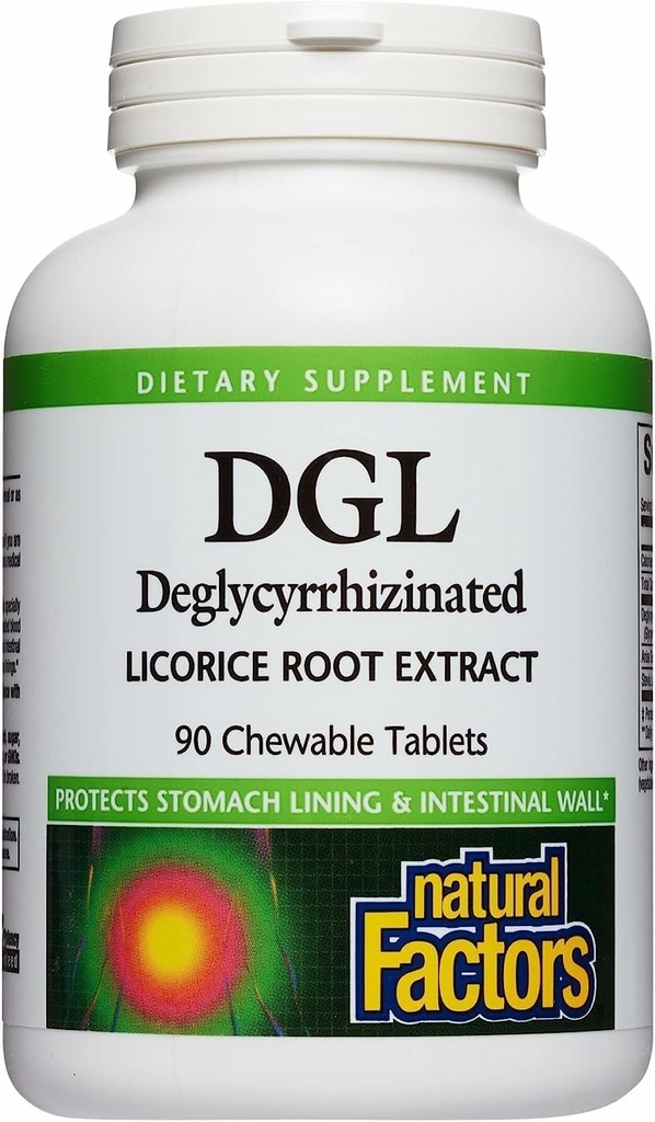 Factores Naturales DGL Chewable - Suplemento de soporte digestivo con extracto de raíz de regaliz - Tablas Chewable Soporte Stomach Lining &amp; Health - No Gluten-Free - 90 Tablets Chewable (90 Servings)