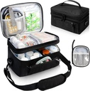 Medicijn zak voor reizen met Portable Small Pouch, dubbele laag pil Bottle Organizer Opbergkast met afsluitbare ritssluitingen, dragen Medication Travel Case met schouderband (BAG ALLEEN) Zwart