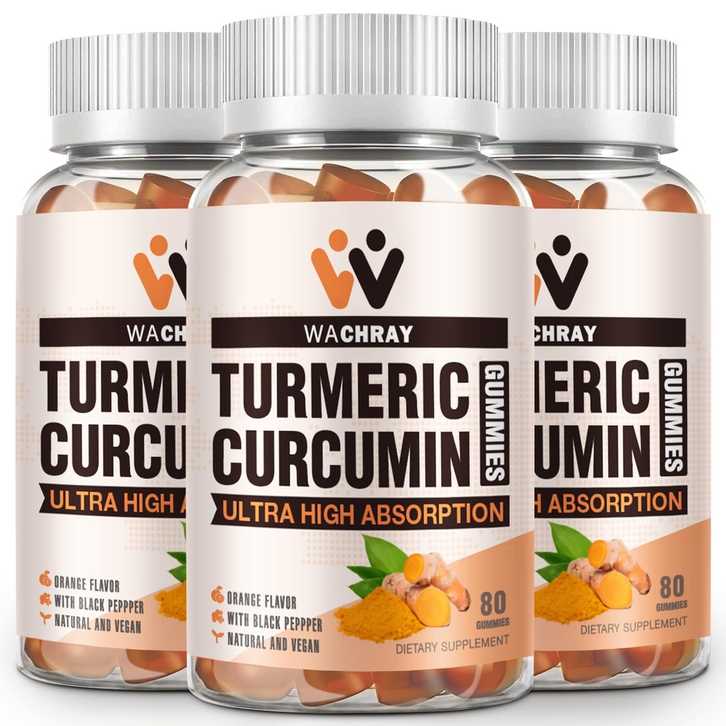 Turmeric Curcumin Gummies with Ginger & Black Pepper Extract - 3 Pack Tumeric Gummy Supplements for Pain Inflammation Joint Weight Health Support - Vegan, Organic, Gelatin-Free - for Adults and Kids