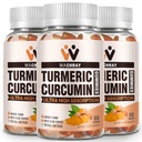 Turmeric Curcumin Gummies with Ginger & Black Pepper Extract - 3 Pack Tumeric Gummy Supplements for Pain Inflammation Joint Weight Health Support - Vegan, Organic, Gelatin-Free - for Adults and Kids