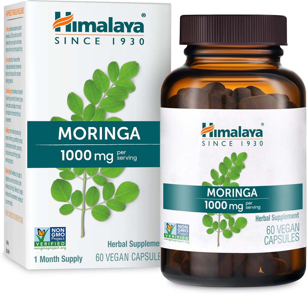 Himalaya Moringa - Herbal Superfood Antioksidan Pendukung Wellness, Vitalitas, dan Oxidative Stress - Vegan, Non-GMO, Gluten Free, 1000 mg, 60 Capsules