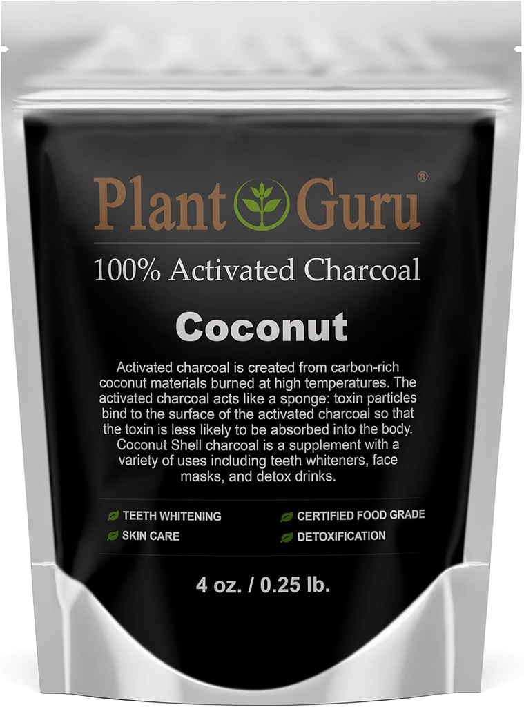 نشيط (شاركوال بودر 4 أوز) Coconut - Food Grade Kosher Non-GMO - Teeth Whitening, Facial Mask and Soap Making. Promotes Natural Detoxification and Helps Digestion