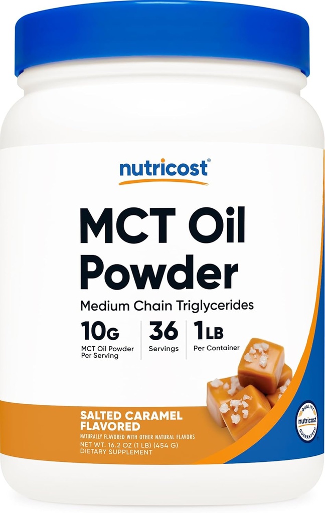 Nutricost Premium MCT Oil Powder (1 LB) (Salted Carmel) - Best for Keto, Ketosis, and Ketogenic Diets - Non-GMO and gluten Free, Medium Chain Trigliceryde