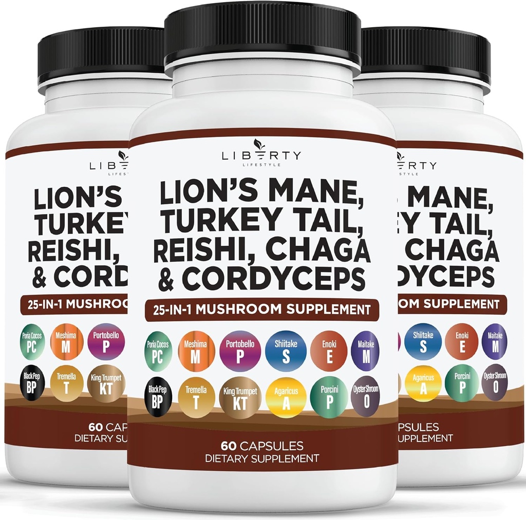 Leeuwen Mane paddo supplement met Turkije staart Reishi Cordyceps Chaga met Marshmallow Root - 3-pack