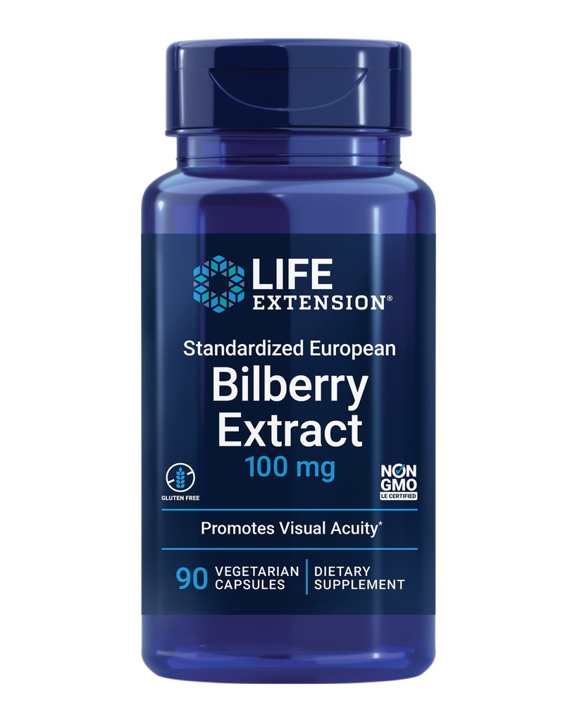 Life Extension Standardized European Bilberry Extract, 100 mg, MirtoSelect® Vaccinium myrtillus, Eye Health, Circulation, Lubrication, Gluten-Free, Non-GMO, Vegetarian, 90 Capsules