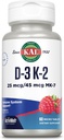 KAL vitamin D3 K2 aktivMelt, Bone Helse, hjerte og immun støtte Supplement w / D3 1000 IU og MK7 vitamin K2, øyeblikkelig løse faner, naturlig bringebær Flavor, 60 Serverer, 60 mikrotabletter