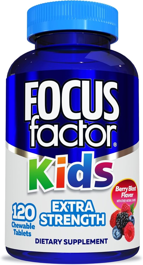 Focus Factor Kids Extra Strength Daily Chewable for Brain Health Support, 120 Count - Vitaminas - Fórmula de calidade - Gluten & Dairy Free Supplements for Children - Sen edulcorantes artificiais