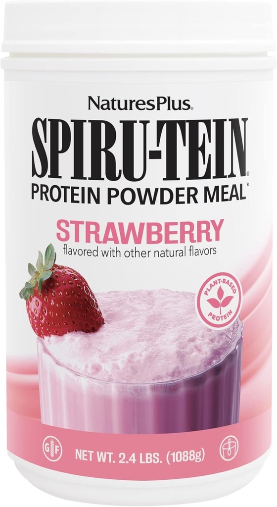 NaturesPlus SPIRU-TEIN, Strawberry - 2.4 lb - Plant-Based Protein Shake - Non-GMO, Vegetarian, Gluten Free - 32 portioner