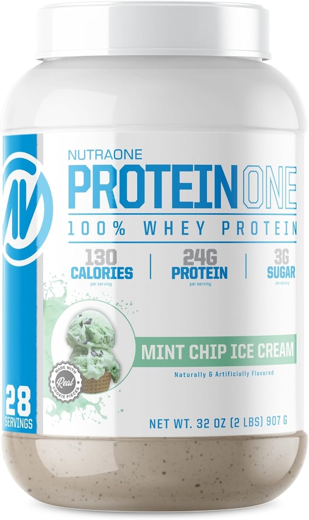NutraOne ProteinOne Whey Protein Promote Recovery and Build Muscle with a Protein Shake Powder for Men " Women (Mint Chip Ice Cream, 2 LB)
