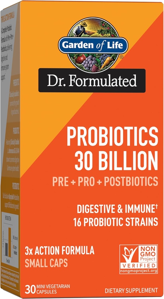 Сад життя Dr Formulated Probiotics 30 Billion CFU Pre + Pro + Postbiotics для чоловіків і жінок Дайджест і імунітет, Картопля, акація, Postbiotic Metabolites, 30 міні Вегетаріанські капсули