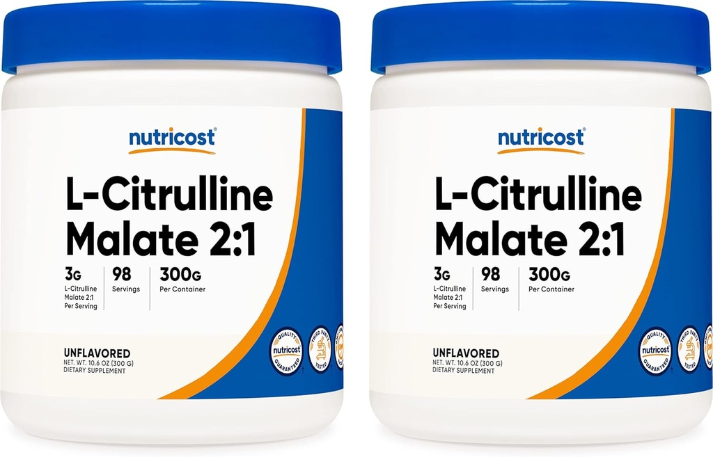 Nutricost L- Citruline Malate 300G (2 pakuotė) - Pure L- Citruline Mill, 3000mg per Serving - L- Citrulline Malate