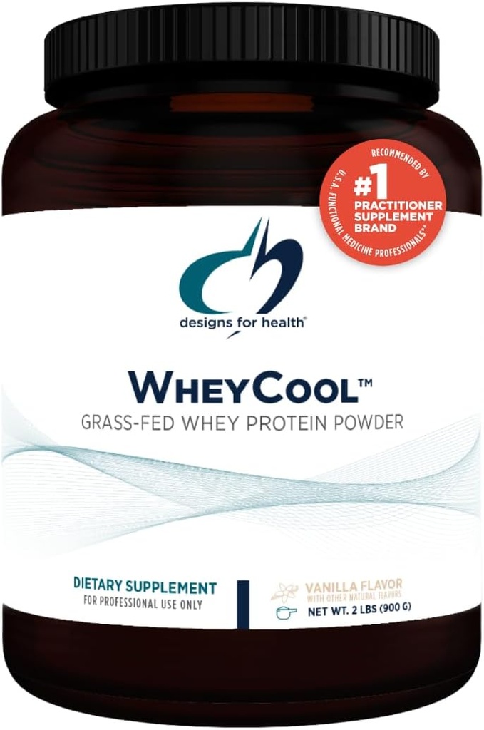 Designs for Health WheyCool - Grass Fed Whey proteinpor kiegészítés 22g fehérje, Lehet, hogy támogatja atléták, izmok + energia - Non-GMO + gluténmentes, vanília (30 szervadékok / 900g)