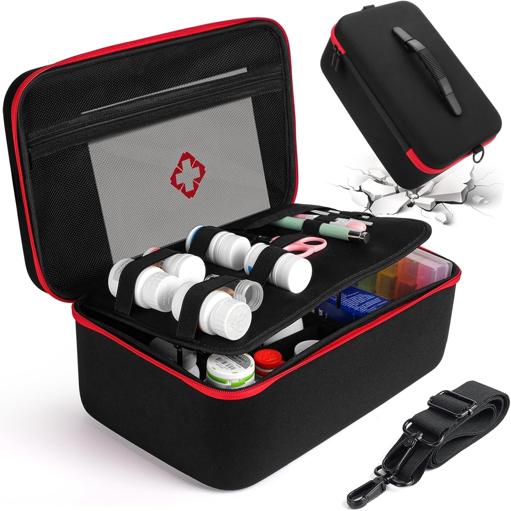 Yewltvep Pill Bottle Organizer, Medicine Organizer Box, Travel Medicine Bottle Organizer Storage, Hard Shell First Aid Case, First Aid Box Pusty for Emergency Medication, First Aid Bags (tylko przypadku)