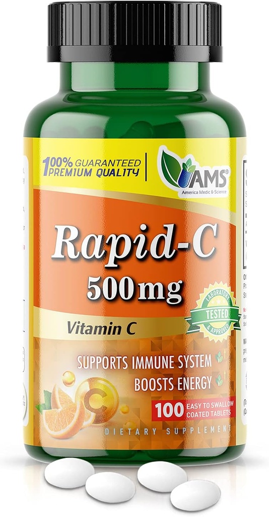America Medic & Science Rapid-C 500mg Supplement - Vitamín C pre energiu Boost, Imunitný systém podpora, Anti-Oxidant