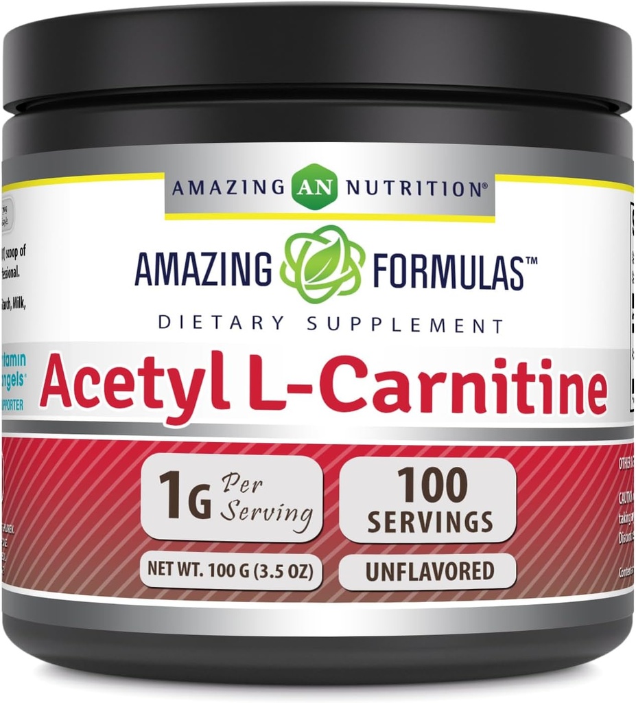 Amazing Formulas Acetyl L-Carnitine 100 Grams (3.5 Oz) Powder Supplement | 100 Servings | Non-GMO | Gluten Free | Made in USA