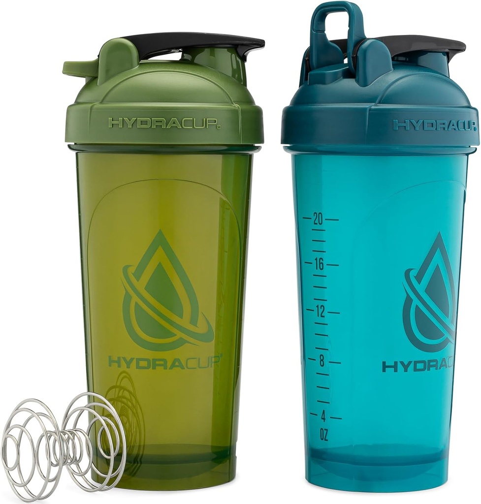 Hydra Cup ProFlow [2 Pack] 28 oz Shaker Bottles for Protein Shakes, Shaker Cups with Ball Blender Whisk, Shaker Bottle with Handle, Travel To Go, BPA Free (Green & Blue, 2 Pack)
