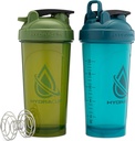 oz Shaker Bottles forחלבון Shakes, Shaker Cups with Ball בלנדר Whisk, Shaker Bottle with Handle, Travel to Go, BPA Free (Green & Blue, 2 Pack)