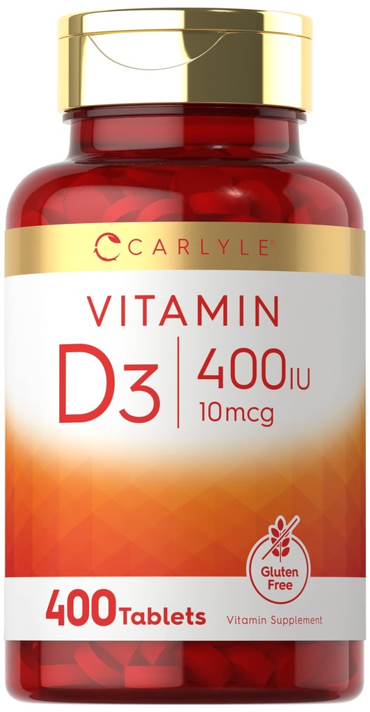 Carlyle Vitamin D3 400iu (10mcg) | 400 Tablets | Value Size | Vegetarian, Non-GMO, and Gluten Free Formula | Vitamin D Supplement