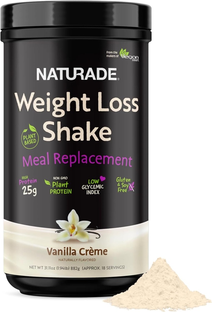 Naturade Weight Loss Shake Meal Ordezkapena, 18 Zerbitzu - 25g Landareetan oinarritutako proteina, CLA, zuntza eta 18 bitamina eta mineralak eguneroko elikadura bultzatzeko diseinatuak - Vanilla Creme