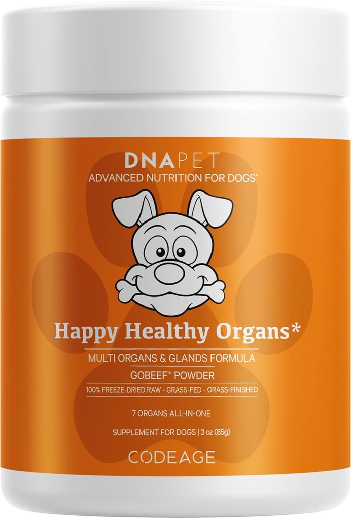 Organe sanatoase fericite & Glande Supliment pentru câini, Freeze-Dryed Grass-Fed Carne de vita Ficat Inima rinichi Splina Pancreas Bone Marrow, Bovin Thymus Multi Organ pulbere, Vitamine canine, 3 oz
