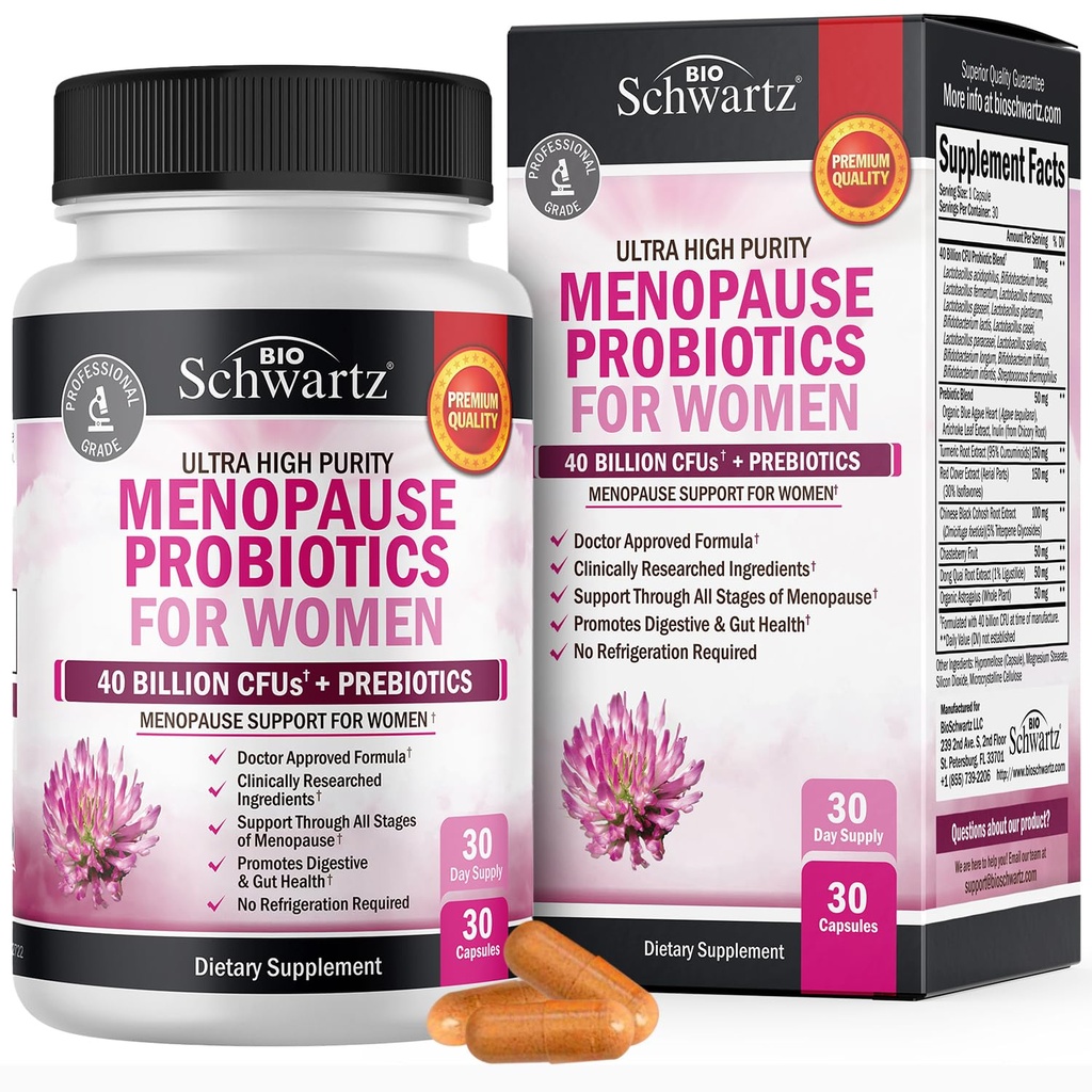 Menopause Supplements for Women - 40 Billion CFU Menopause Probiotics for Women - Support for Hot Flashes Night Sweats Mood Swings and Balance - Non-GMO, 30 Easy-Swallow Capsules, 30 Servings