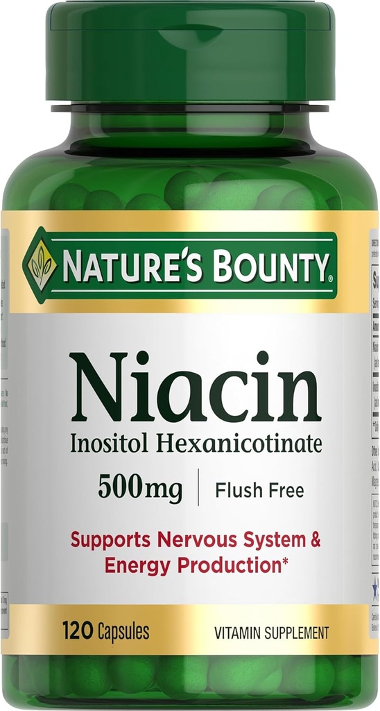자연의 Bounty Niacin 500mg 홍조 무료, 세포 에너지 지원, 지원 신경 시스템 건강, 120 캡슐