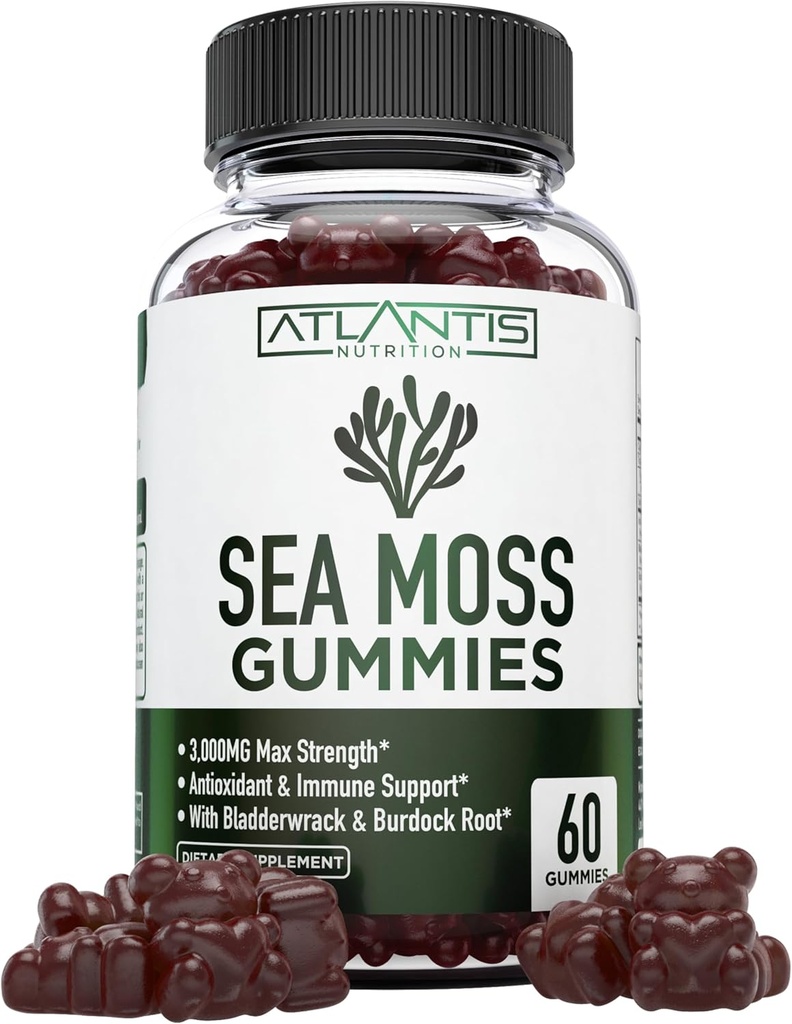 Irish Sea Moss Gummies - 3000MG - Formuleret w / Irish Sea Moss, Bladerwrack & Burdock Root, Contain Essential Vitamin & Mineral - Antioxidant- Rich Superfood supplement, 60 Sea Moss Gummies for voksne