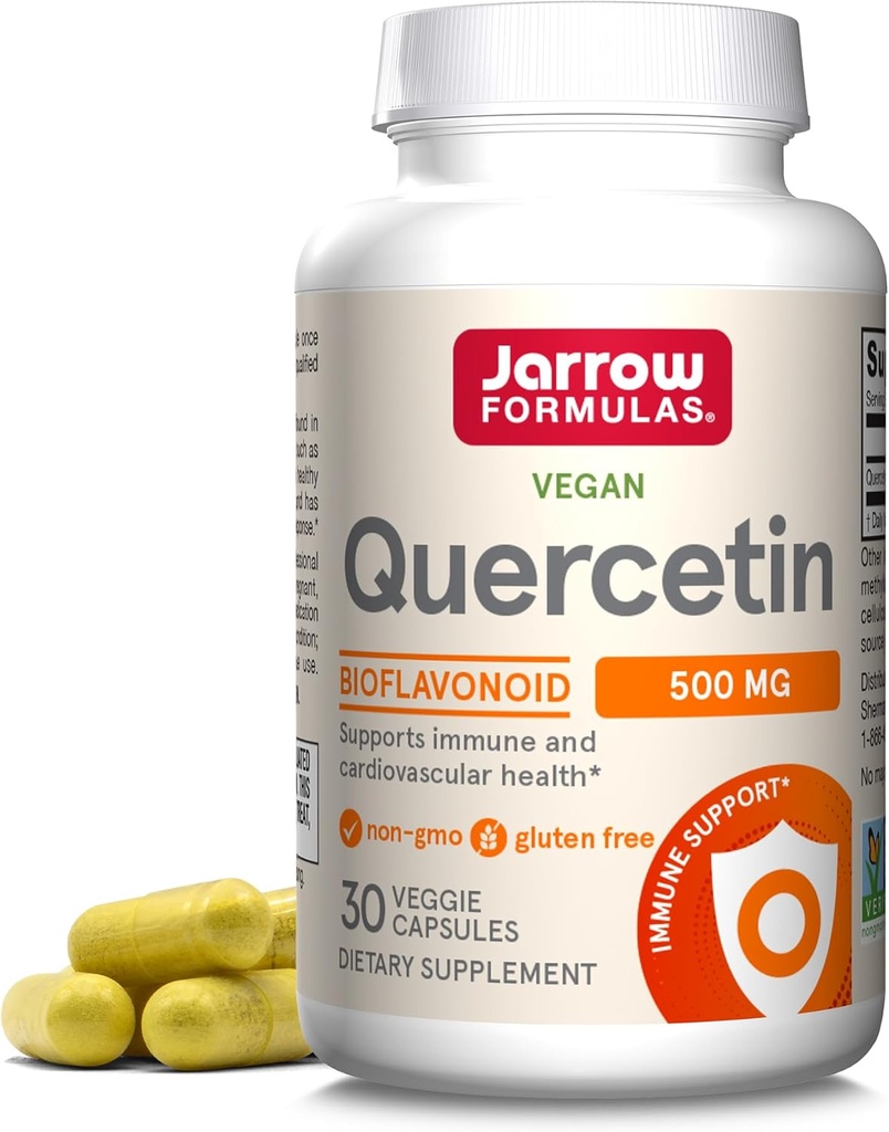 Suplementos de quercetina - 500 mg, soporte antioxidante para a saúde cardiovascular e inmune, Suplemento con cápsulas 30 Veggie