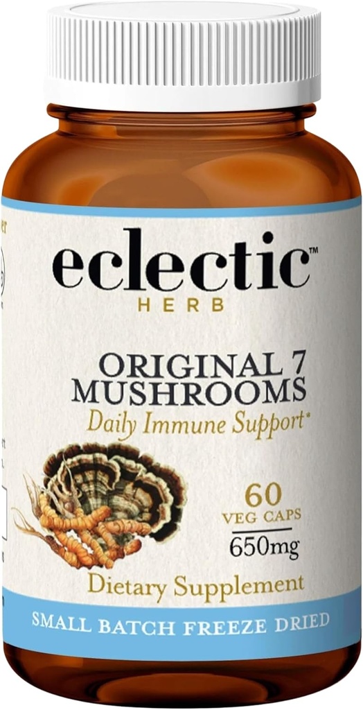 Ecelctic Institute Non-GMO Original 7 Mushrooms, immunstøttende moshroom Blend ® 60 CT (650 mg)