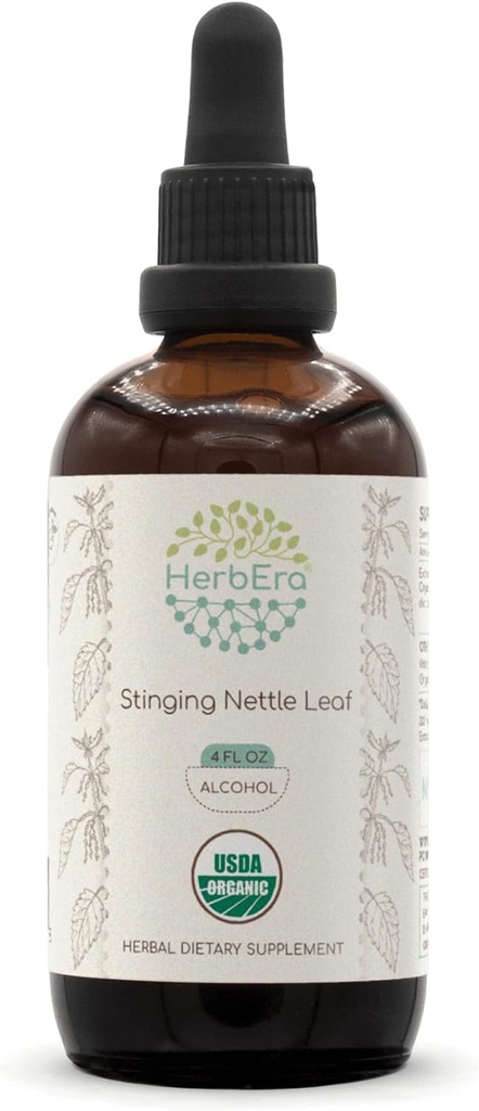 HerbEra Stinging Nettle Leaf A120 USDA Organic Tincture | Alcohol Extract, High-Potency Herbal Drops | Certified Organic Stinging Nettle (Urtica Dioica) Dried Leaf (4 oz)