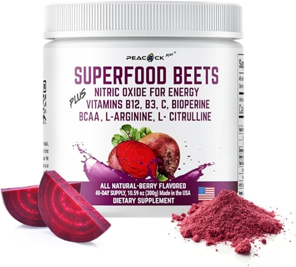 Superfood Beets Powder, 10.59oz 40 portioner - Beetroot Powder Organic Beet Root Blend med Green Tea & Berry Flavor, Non-GMO, Plant-Based Drink Mix