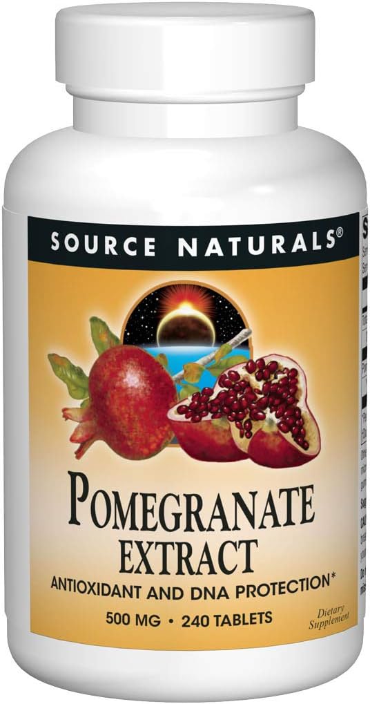 المصدر Pomegranate Extract, Antioxidant and DNA Health*, 500 mg , Vegetarian Friendly Pomegranate Fruit Extract Yielding 400 mg Ellagic Acid " Dietary Fiber - 240 Tablets