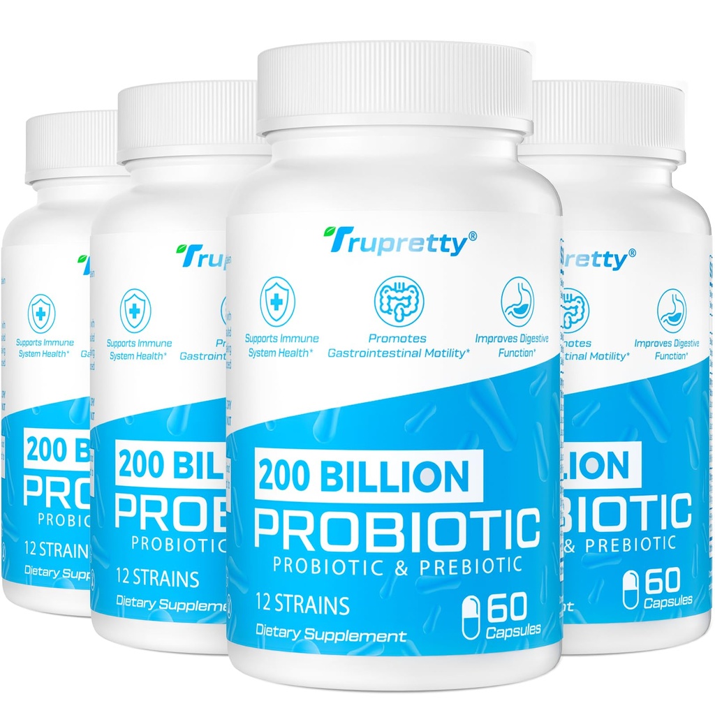 200 Billion Cfus 12 Strains Probiotic, with 3 Organic Prebiotics, Probiotics for Women Men, Daily Supplement for Immune, Gut, Digestive Health, Shelf Stable, Non GMO, 240 Caps (240-Days Supply)