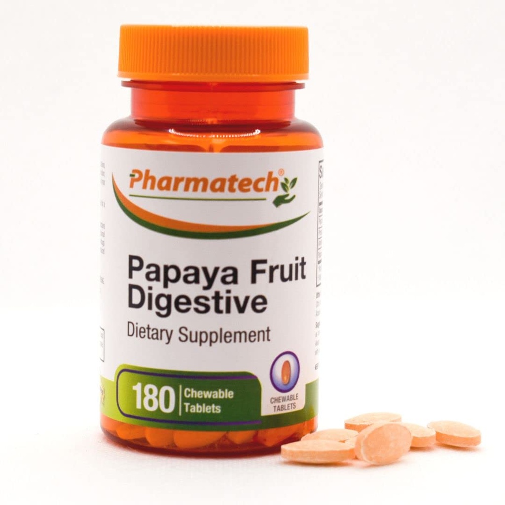 Papaya Fruit Digestive, Improve Digestion, Tasty Flavor, Enzyme Supplement, for Bloating and Constipation, Gas Relief, 180 Chewable Tablets