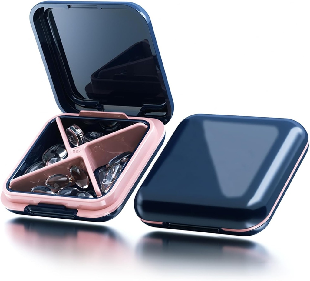 Small Pill Box Waterproof Travel Pill Case Portable Daily Pill Container Pill Holder Purse 4 Compartments Pocket Compact Medicine Organizer för vitamin, fiskoljor, tillägg,Medication (Blå)