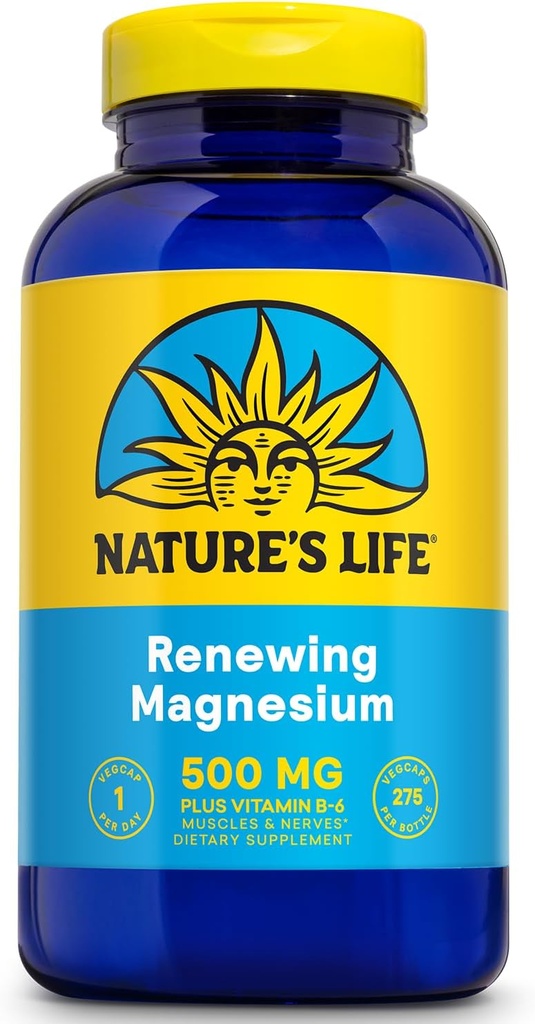 Nature's Life Renewing maşın 500 mq - Magnezyum Citrate, mühəndis Malate, maşın oksigen Plus Vitamin B-6 - Kass və Nerves Support - Lab uyğun - 275 xidmət, 275 VegCaps